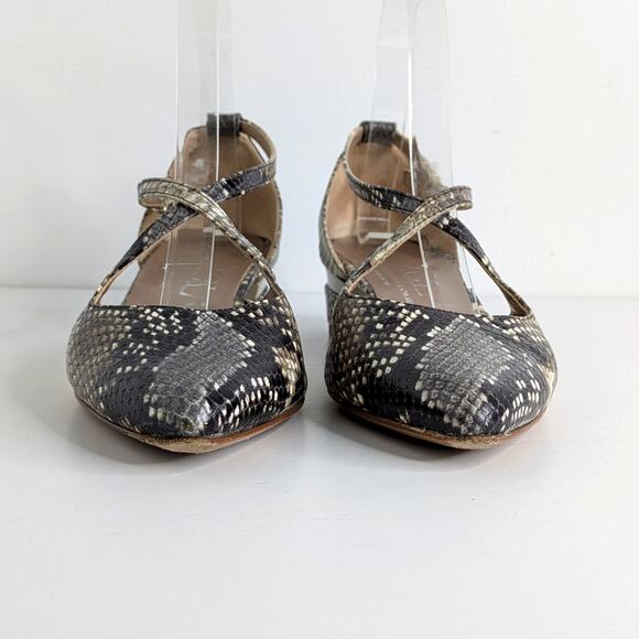 AGL Italian Snakeskin Low Block Heel D'Orsay Pumps Gray Python Print - Picture 4 of 13